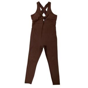Fabletics Jumpsuit Womens Medium Brown Twist Front Oasis 7/8 Padded Athleisure